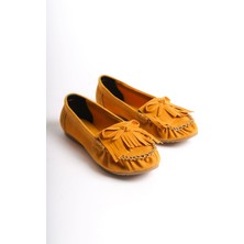 Alinn Butikk PS-100 Hardal Süet Püsküllü Günlük Kadın Babet