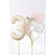 Pekshop Saten Pembe Beyaz Retro Krem Renkler Kalp ve Yaş Rakamlı Doğum Günü Balon Seti