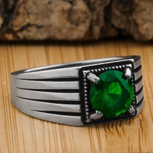 Takıhan Yuvarlak Yeşil Zirkon Taşlı 925 Ayar Gümüş Yüzük