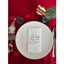 Kırmızı Yaldızlı Beyaz Yılbaşı Kadeh Happy New Year Peçete 16 Lı