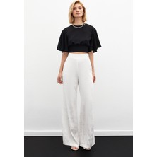 Sateen Jakarlı Salaş Pantolon - Ekru