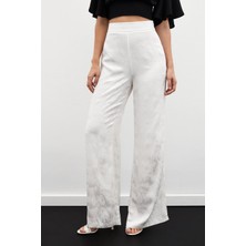 Sateen Jakarlı Salaş Pantolon - Ekru