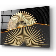 Barel Storm Gold Soyut Cam Tablo |  Dekoratif, Ofis, Mutfak