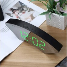 Dekoratif Masaüstü Dijital Saat Kavisli Sıcaklık Tarih Ölçen Şık USB Aynalı LED Işıklı Alarmlı Saat