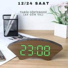 Dekoratif Masaüstü Dijital Saat Kavisli Sıcaklık Tarih Ölçen Şık USB Aynalı LED Işıklı Alarmlı Saat