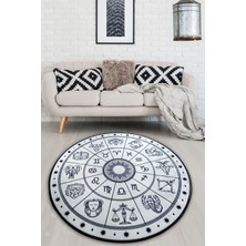 Chilai Home Horoscope Beyaz Çap Dekoratif Halı , Kaymaz Halı Yıkanabilir Djt 100 x 100