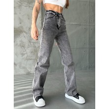 Swet Shop Jeans Kadın Siyah Kar Yıkama Yüksek Bel Likralı Wide Leg Geniş Paça Palazzo Kot Pantolon