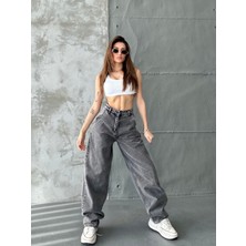 Swet Shop Jeans Kadın Siyah Kar Yıkama Yüksek Bel Skater Fit Bol Kesim Baggy Denim