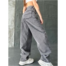 Swet Shop Jeans Kadın Siyah Kar Yıkama Yüksek Bel Skater Fit Bol Kesim Baggy Denim