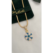 Mi Brillo Accessories Çelik Italyan Zincir Çarkıfelek Mineli Zirkon Taşlı Nazar Göz Kolye