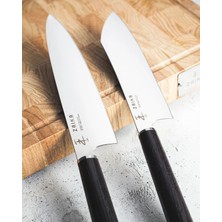 Zaika 2'li Set - Gyutou ve Eğri Santoku - Japon Tasarım Şef Bıçakları - Venge Ağacı Sap Paslanmaz Çelik