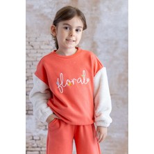 Kız Çocuk Peluş Kol Detaylı Nakışlı Sweatshirt - Narçiçeði