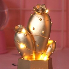 Alpotekno® LED Işıklı Sevimli Kaktüs Dekoratif Masa Lambası Mini Biblo Gece Lambası Gold
