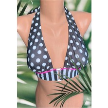 Blotch Siyah Beyaz Puantiyeli Özel Tasarım Bikini Üstü