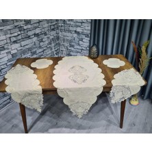 Çeyiz Diyarı Zambak Keten 5 Parça Salon Takımı Kahve