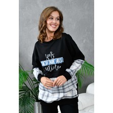 Kadın Baskılı Taşlı Kol Desenli Oversize  Sweatshirt Takım