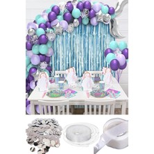 Parti Hediye Sepeti Deniz Kızı Kuyruk Folyo Balonlu Balon Zinciri Doğum Günü Süs Dekorasyon Parti Seti