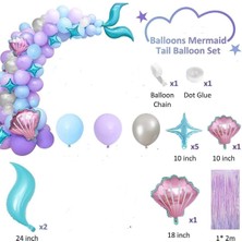 Parti Hediye Sepeti Deniz Kızı Balon Mavi Mor Balonlar Folyo Saçak Perde Seti Doğum Günü Parti Süsü