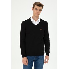 U.S. Polo Assn. Erkek Slim Fit V Yaka Siyah Kazak 50297063-VR046