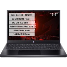 Acer Nitro V 15 Intel Core i5 13420H 32GB DDR5 512GB M.2 SSD RTX 4050-6GB 60W FreeDos 15.6" FHD IPS 144Hz Taşınabilir Bilgisayar NH.QNBEY.003