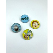 Yaya Design Co Rick And Morty Temalı Parlak Baskılı 4'lü Metal Rozet Seti