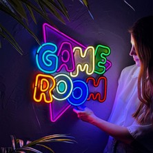 Neon Game Room Duvar Dekoru - Metal Üzerine Renkli LED Işık ile Oyun Odası Aydınlatması | 48 cm x 52 cm