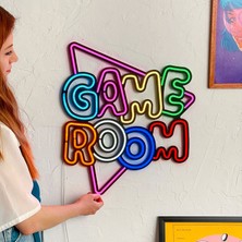 Neon Game Room Duvar Dekoru - Metal Üzerine Renkli LED Işık ile Oyun Odası Aydınlatması | 48 cm x 52 cm