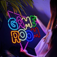 Neon Game Room Duvar Dekoru - Metal Üzerine Renkli LED Işık ile Oyun Odası Aydınlatması | 48 cm x 52 cm