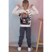 Lolli Boom Kids Erkek Çocuk Yeni Sezon Tiger Streight Baskılı 3 Iplik Şardonlu Sırt Baskılı Takım