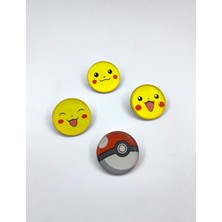 Yaya Design Co Pokemon Pikachu Temalı Parlak Baskılı 4'lü Metal Rozet Seti