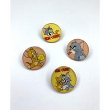 Yaya Design Co Tom ve Jerry Temalı Parlak Baskılı 4'lü Metal Rozet Seti