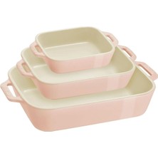 Staub Seramik Dikdörtgen Fırın Kabı Seti 3 Prç Pembe - 1025099