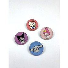 Yaya Design Co Hello Kitty, Kuromi, Melody ve Cinnamoroll Temalı Parlak Baskılı 4'lü Metal Rozet Seti