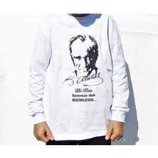 Salar Ticaret Uzun Kollu Beyaz Atatürk Tişört Ünisex Model  9-10 Yaş