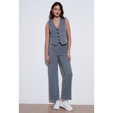 Lela Standart Fit Çimalı Yüksek Bel Düz Paça Pantolon Kadın Pantolon 5865972