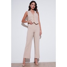 Lela Standart Fit Çimalı Yüksek Bel Düz Paça Pantolon Kadın Pantolon 5865972
