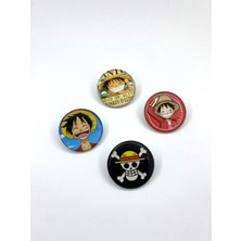 Yaya Design Co Anime One Piece Luffy Temalı 4'lü Parlak Baskılı Metal Rozet Seti