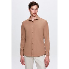 Slim Fit Kahverengi Italyan Yaka Dar Kesim Klasik Kravatlık Uzun Kollu Kolay Ütülenebilir 2HF02ORT5185