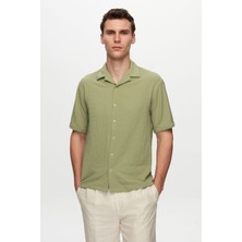 Relaxed Yeşil Gofre Kısa Kollu Kırışmaz Gömlek 0HC02ORT01313
