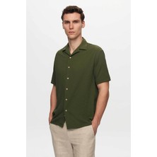 Relaxed Haki Gofre Kısa Kollu Kırışmaz Gömlek 0HC02ORT01313