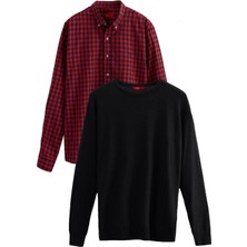 Ds Damat Slim Fit Kırmızı Pamuk Karışımlı 2'Li Bisiklet Yaka Triko Ve Gömlek 1HC0206EKBN01