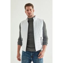 Regular Fit Beyaz Dik Yaka Elyaf Dolgulu Mevsimlik Fermuarlı Yelek Mont 7HF07ORT42611