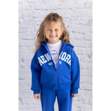 Kız Çocuk Baskılı Kapüşonlu Ceket - Sax