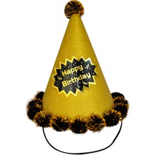 Happy Birthday Simli Ponponlu Gold Şapka 20X13 cm