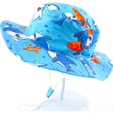 Petityu Uv Gunes Korumalı Yazlik Şapka – 1-3 Yaş UPF50 Mavi Turuncu Kopekbaligi Sapka