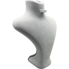 Megass Dekor Yerli Üretim Londra Model Süet Kumaş Gri Renk 28/ 22  cm Takım Kolye-Küpe-Yüzük Sergileme Mankeni