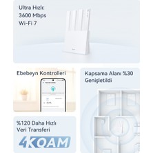 Huawei BE3 Wi-Fi 7 Router, BE3600 Mbps, Fiber Destekli, 1×2.5 Gbps + 3×1 Gbps Wan/lan Port, HarmonyOS Mesh+, Huawei HomeSecTM, Dual-Band Wi-Fi 7 Router