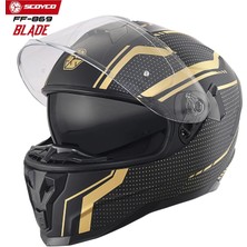 Scoyco FF-869 Blade Mat Siyah-Gold Güneş Vizörlü Kapalı Kask