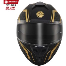 Scoyco FF-869 Blade Mat Siyah-Gold Güneş Vizörlü Kapalı Kask