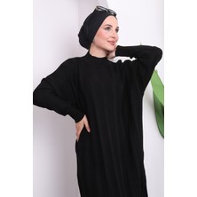 Siyah Dik Yaka Merserize Triko Elbise